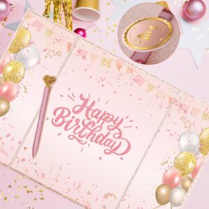 Tnvee Birthday Party Guest Book Birthday Decorations for Women & All Ages, Large 19" x 12.2" Rose Gold Signature Card Board Party Supplies Gifts