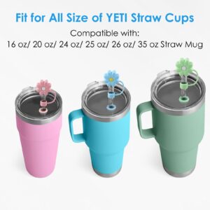 ERKOON Silicone Spill Stopper Set Compatible with YETI Straw Cup 16oz/20oz/24oz/25oz/26oz/35oz, flower yeti straw topper, Straw Protectors, Including 4 Straw Cover Topper Cap, 4 Leak Proof Stopper