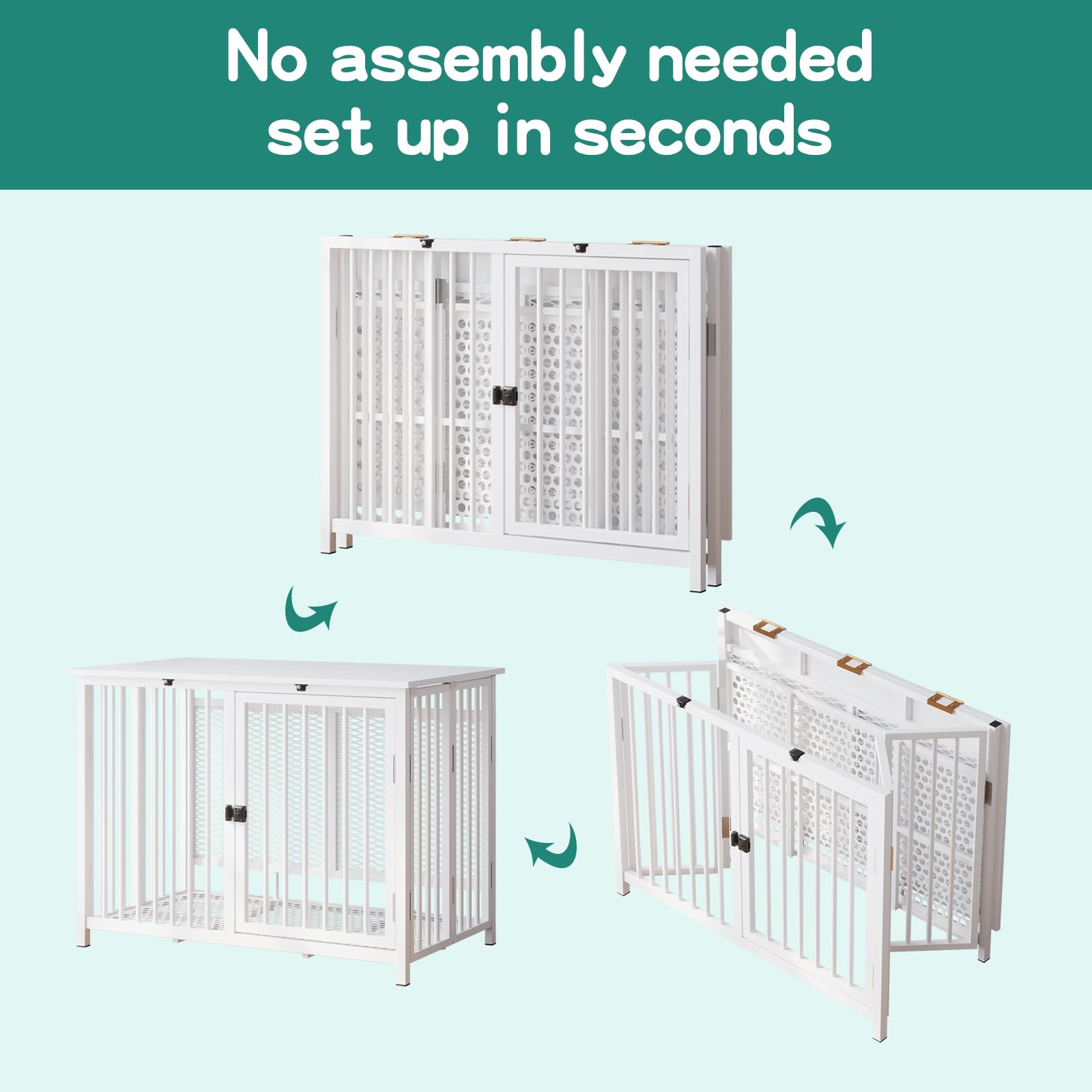 UMXES Heavy Duty Dog Crate Furniture, Fully Assembled exc. Locks, All Metal Frame & Wooden Tabletop, Modern Kennel for Small/Medium Dog, End Table, Sturdy, Foldable, White