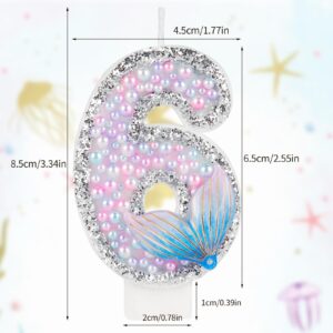 Girls Glitter Mermaid Tail Number 5 Birthday Candles,Pink Pearls Mermaid Tail Birthday Candles,Happy 5th Birthday Candles for Cake,Mermaid Themed Birthday Cake Topper Anniversary Party Decor