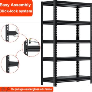 POOUPHV 72" H Garage Shelving Heavy Duty Storage Shelves Loads 2000LBS,Adjustable 5 Tier Garage Storage Shelves Rack Shelf for Basement, Pantry, Warehouse, Kitchen, 72" H x 31.5" W x 15.7" D, Black