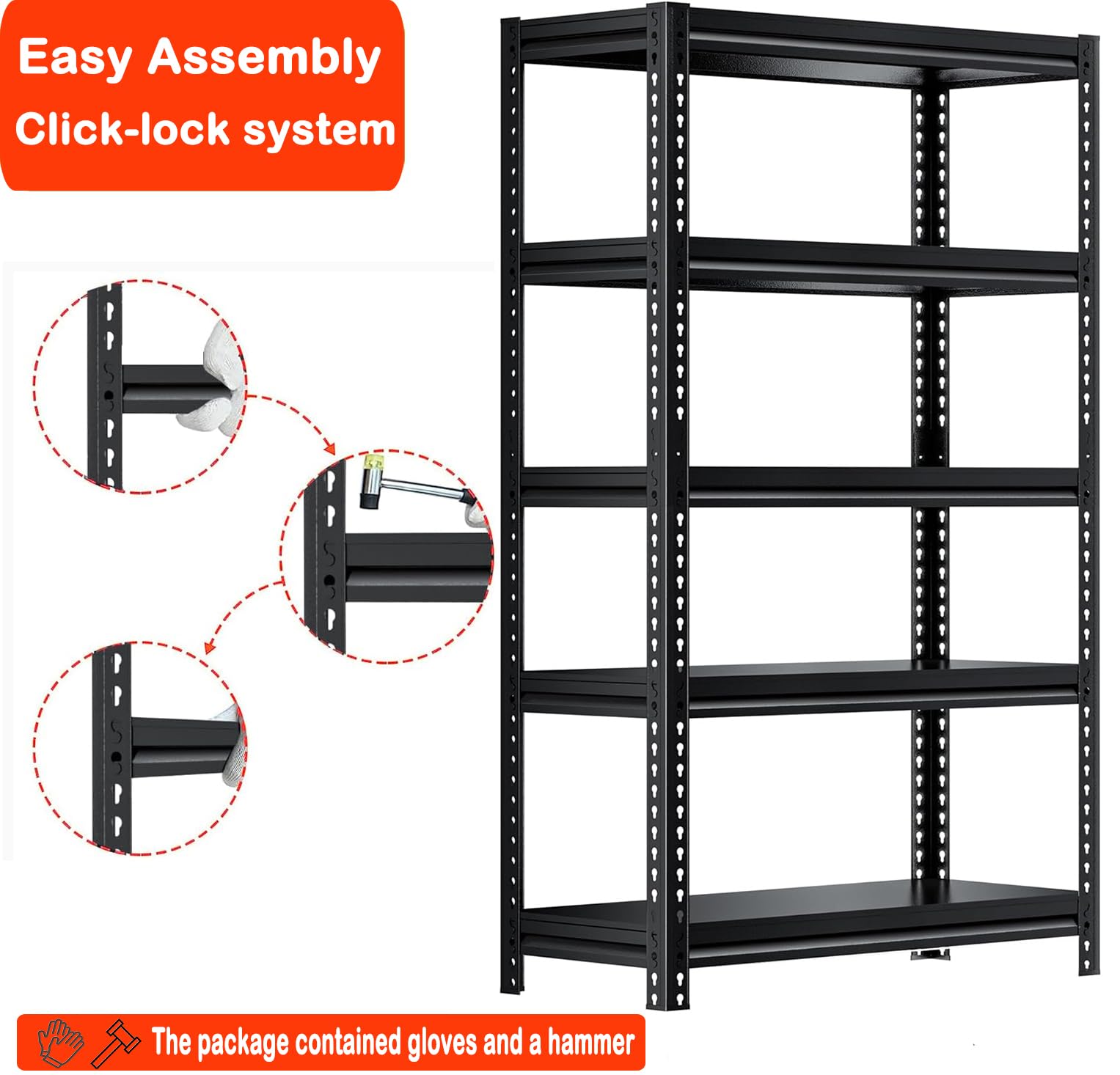 POOUPHV 72" H Garage Shelving Heavy Duty Storage Shelves Loads 2000LBS,Adjustable 5 Tier Garage Storage Shelves Rack Shelf for Basement, Pantry, Warehouse, Kitchen, 72" H x 31.5" W x 15.7" D, Black