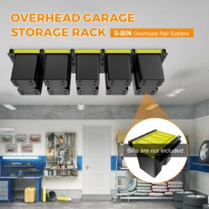 BEAMNOVA Overhead Garage Storage Rack,Heavy Duty Garage Ceiling Storage Racks Garage Tote Storage System,Ceiling Bin Rails Storage,Tote Storage Rack for Garages, Sheds, Storerooms(6 PCS, for 5 Bins)