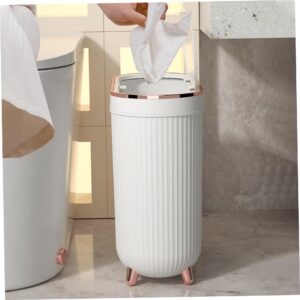 Bathroom Trash Can Slim Trash Can 3.2 Gallons Kitchen Garbage Can with Press Top Lid Plastic Trash Bin Waste Basket for Bedroom, Office, Living Room White