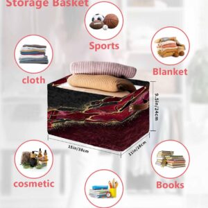 Abstract Storage Basket Red Large Foldable Storage Bins with Handles Marble Burgundy Black Malachite Gold Veins Waterproof Fabric Laundry Baskets for Organizing Shelves Closet Toy Gifts Bedroom Decor