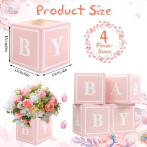 4 Pcs Baby Shower Flower Boxes Table Centerpieces Decoration Pink Baby Block Floral Holder Centerpiece Baby in Bloom Gender Reveal Birthday Party Decors Table Display Its A Girl Its A Boy