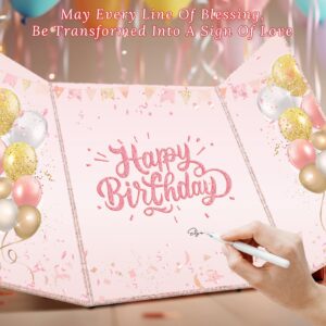 Tnvee Birthday Party Guest Book Birthday Decorations for Women & All Ages, Large 19" x 12.2" Rose Gold Signature Card Board Party Supplies Gifts