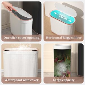 Bathroom Trash Can Slim Trash Can 3.2 Gallons Kitchen Garbage Can with Press Top Lid Plastic Trash Bin Waste Basket for Bedroom, Office, Living Room White