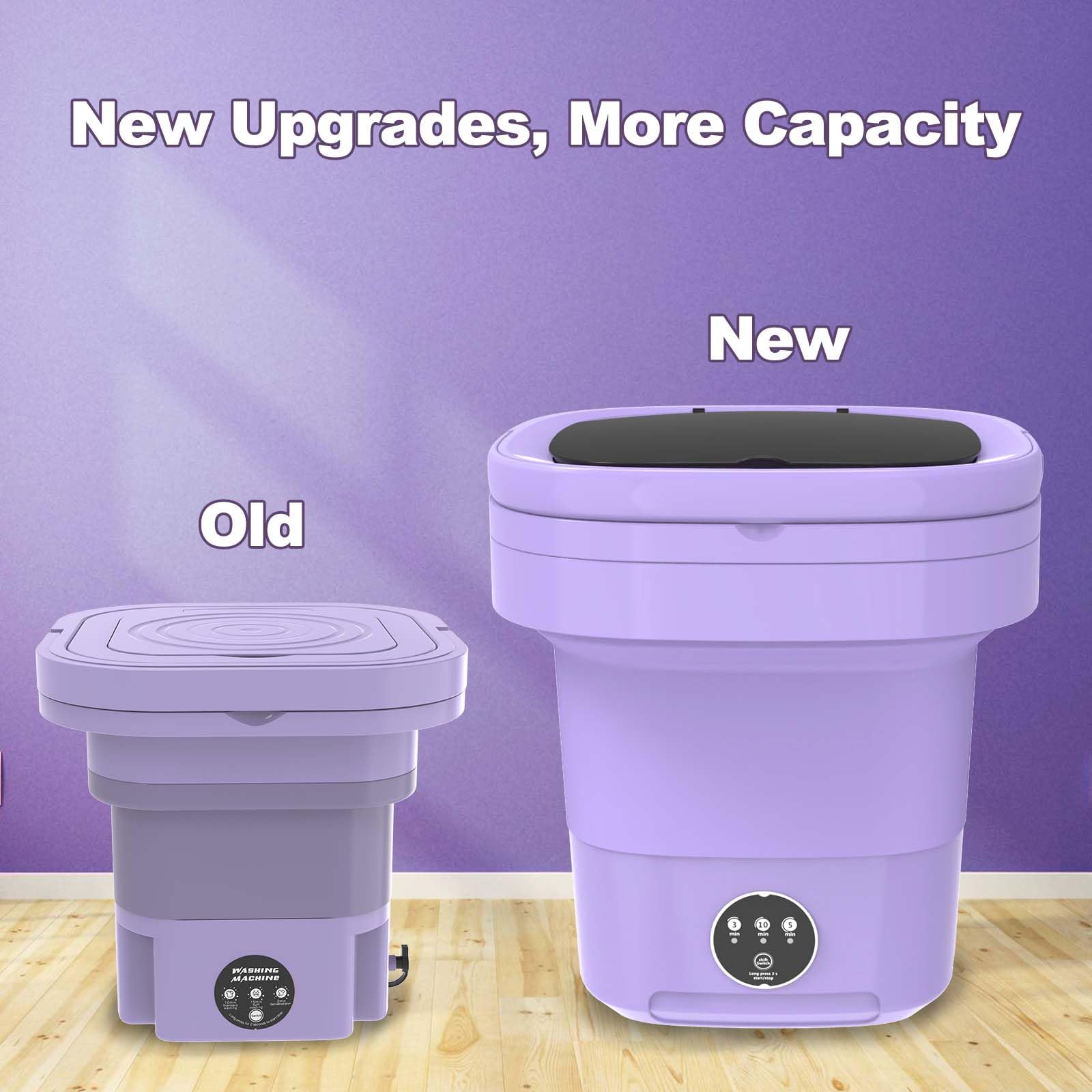 Portable Washing Machine, Foldable Mini Washing Machine with Spin Dryer, 11L Large Capacity, Small Collapsible Laundry Washer for Apartment, Travel, RV, Underwears, Socks, Baby Clothes (Purple)