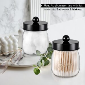 SheeChung 3 Pack Qtip Holder Bathroom Jar Set, Apothecary Mason Jar for Bathroom Vanity Home Storage Organizer, Qtip Dispenser for Cotton Swabs, Floss Picks, Farmhouse/Home Decor (Black)