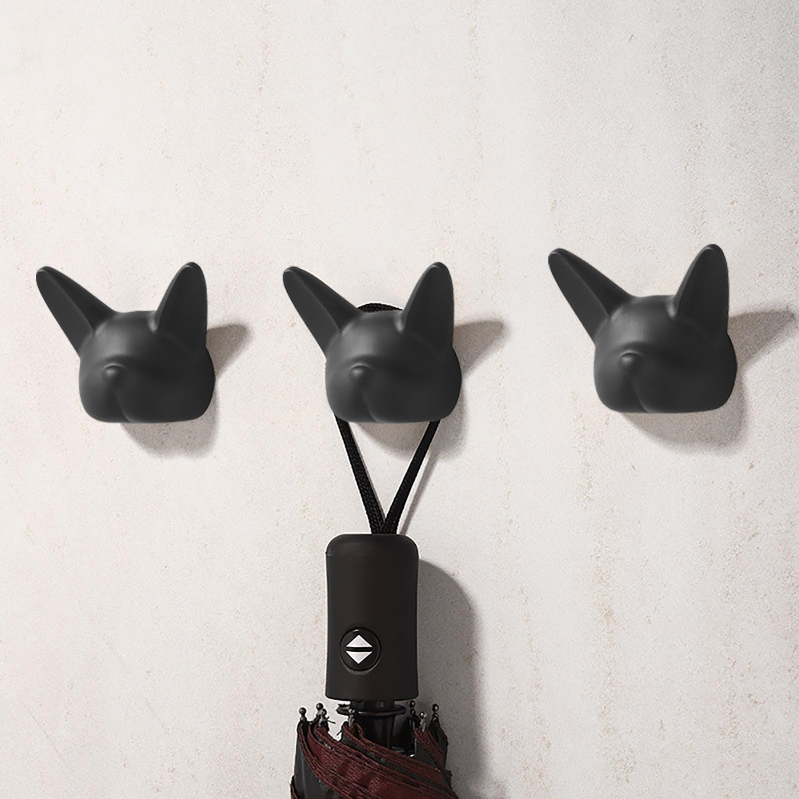 LKMUPNR 2Pack Coat Rack Wall Mount Black Dog Head Black Hooks Dog Tail Hooks for Wall,Siding Hooks for Bedroom, Living Room, Porch