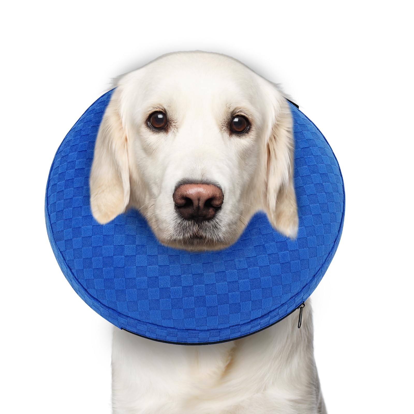 GoGoPaw Inflatable Dog Cone Collar After Surgery, Soft Dog Cone for Large Medium Small Dogs and Cats, Adjustable Blow up Neck Donut, Pet Recovery E Collar Alternative Not Block Vision(Blue,M)