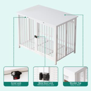 UMXES Heavy Duty Dog Crate Furniture, Fully Assembled exc. Locks, All Metal Frame & Wooden Tabletop, Modern Kennel for Small/Medium Dog, End Table, Sturdy, Foldable, White