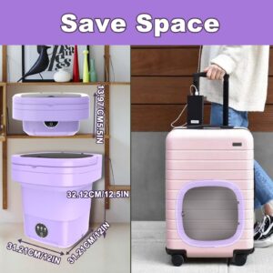 Portable Washing Machine, Foldable Mini Washing Machine with Spin Dryer, 11L Large Capacity, Small Collapsible Laundry Washer for Apartment, Travel, RV, Underwears, Socks, Baby Clothes (Purple)