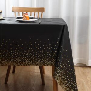 ZJDHPTY 3Pack Plastic Table Cloth Disposable for Rectangle Tables, Table Cover Black and Gold Party Decorations for Birthday Graduation Retirement New Year Size 54x108 Inch (Black+Gold Dot)