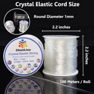 1mm Elastic Bracelet String, 2 Rolls of Crystal Clear Elastic Cord for Bracelets, Necklaces, Beading, and Jewelry Making (200 m)