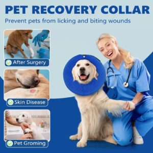 GoGoPaw Inflatable Dog Cone Collar After Surgery, Soft Dog Cone for Large Medium Small Dogs and Cats, Adjustable Blow up Neck Donut, Pet Recovery E Collar Alternative Not Block Vision(Blue,M)