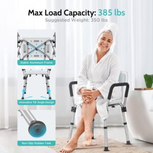 Kicimpro HSA/FSA Eligible Shower Chair for Elderly and Disabled, 385LB Heavy Duty Shower Chair for Inside Shower, 6 Adjustable Height for 5'1"-6'4" User, Shower Seat with EVA Pad, 10 mins installation