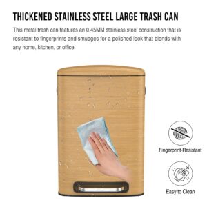 Stainless Steel Foot Pedal 13 Gallon Large Trash Can with Soft Close Quiet Lid, Stainless Steel Thickened Body Rectangular Garbage Can for Kitchen, Commercial, Home, Office Garbage Can - Wood Color