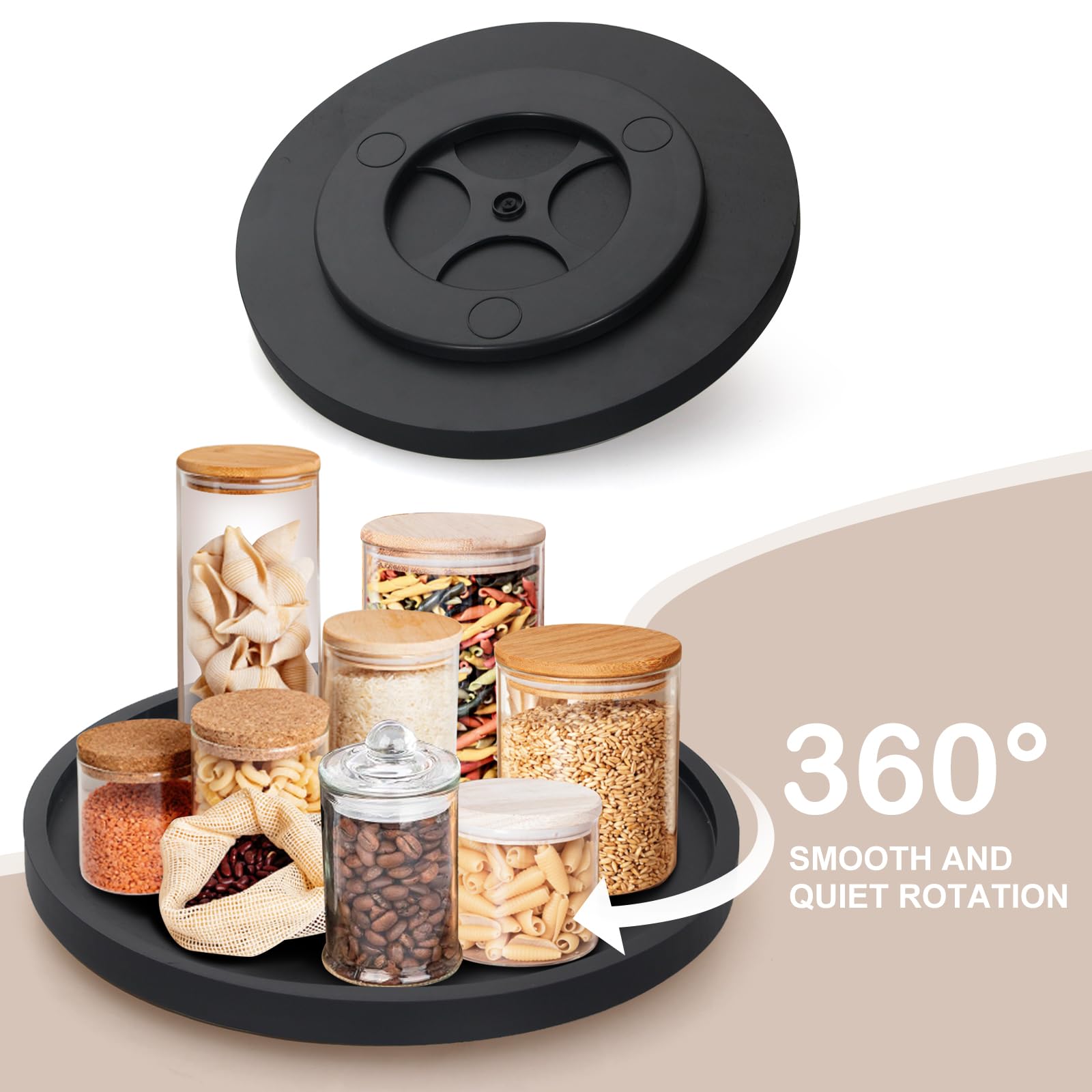 Black Wooden Lazy Susan Turntable Organizer Cabinet Round Small Lazy Susan for Table Top Kitchen Countertop Decor Bathroom Vanity Rotating Tray Wood Cupboard Lazy Susan Dining Table Spice Rack Storage