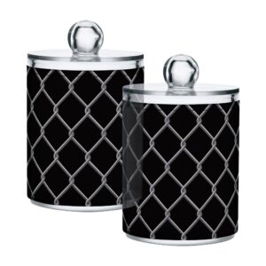 2 pack black mesh qtip holder dispenser for cotton ball, cotton swab, cotton round pads, floss picks - plastic apothecary jar set for bathroom canister storage organization