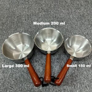 YNeedM 3Pcs Set 150ml+200ml+300ml Hot Oil Pan Stainless Steel Butter Warmer Pan Milk Warmer Pot with Wood Handle