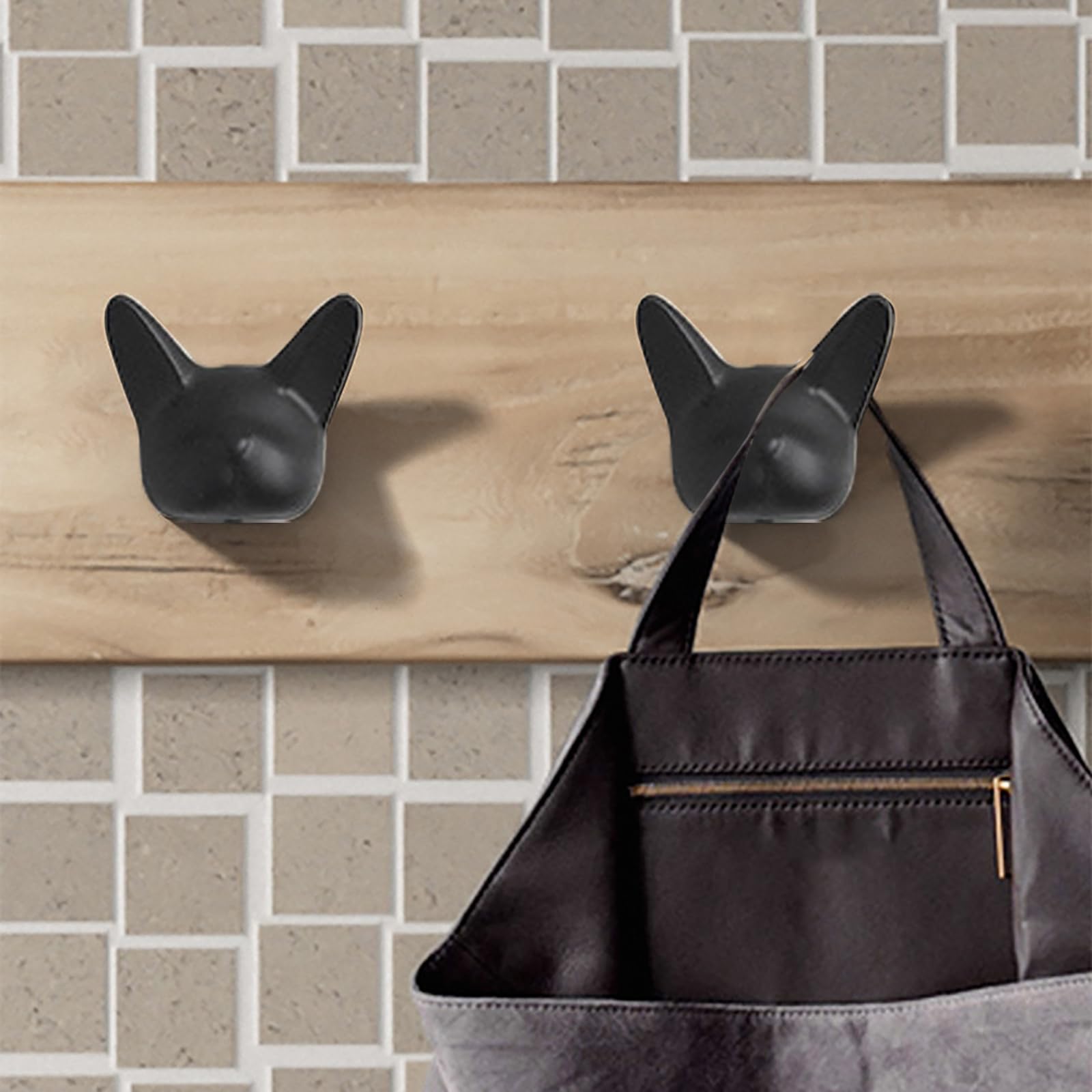 LKMUPNR 2Pack Coat Rack Wall Mount Black Dog Head Black Hooks Dog Tail Hooks for Wall,Siding Hooks for Bedroom, Living Room, Porch