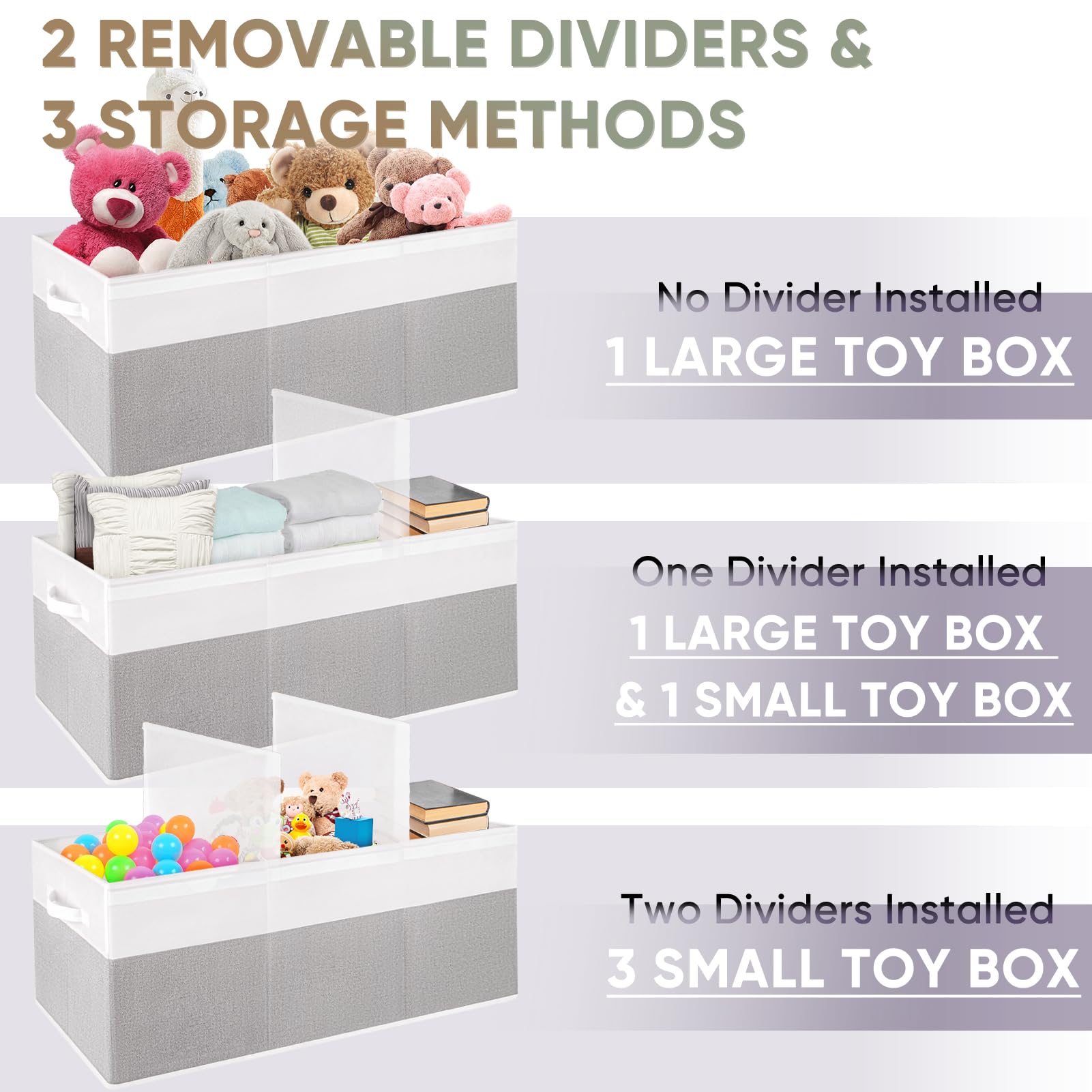 Kids Toy Box, Extra Large Toy Chest for Boy and Girl, 118L Toy Storage Organizer Stuffed Animals Holder with Removable Divider and Sturdy Handle for Nursery, Bedroom, Living room, 36"L x 12.6"W x 16"H