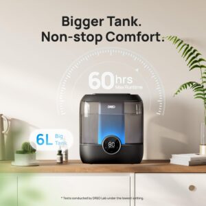 Dreo Smart Humidifiers for Bedroom, 6L Top Fill Supersized Cool Mist Humidifier for Large Room, 60 Hour Runtime, Quiet Ultrasonic Humidifiers for Plants, Baby, Indoor, Home, Night Light, Black