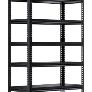 POOUPHV 72" H Garage Shelving Heavy Duty Storage Shelves Loads 2000LBS,Adjustable 5 Tier Garage Storage Shelves Rack Shelf for Basement, Pantry, Warehouse, Kitchen, 72" H x 31.5" W x 15.7" D, Black