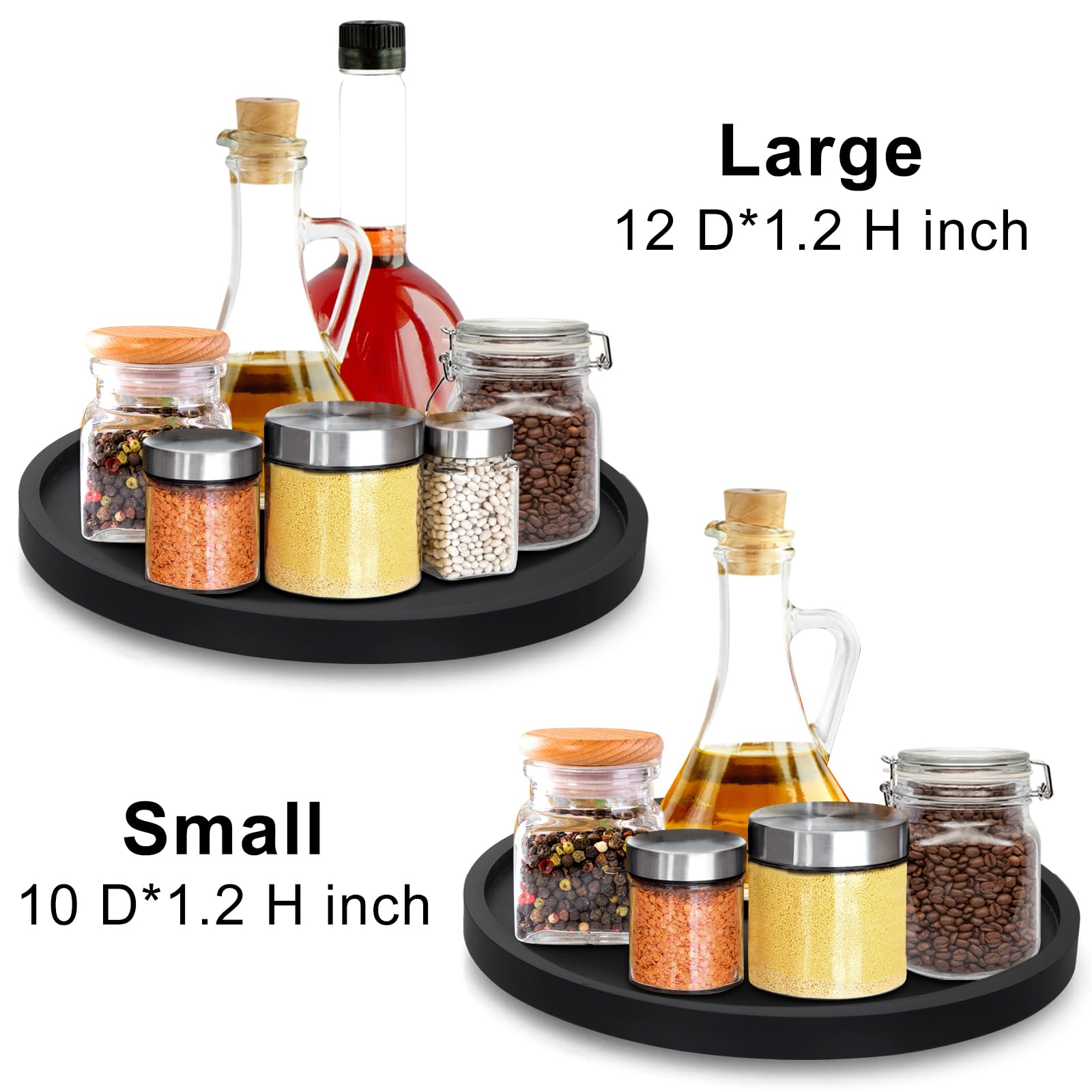 Black Wooden Lazy Susan Turntable Organizer Cabinet Round Small Lazy Susan for Table Top Kitchen Countertop Decor Bathroom Vanity Rotating Tray Wood Cupboard Lazy Susan Dining Table Spice Rack Storage