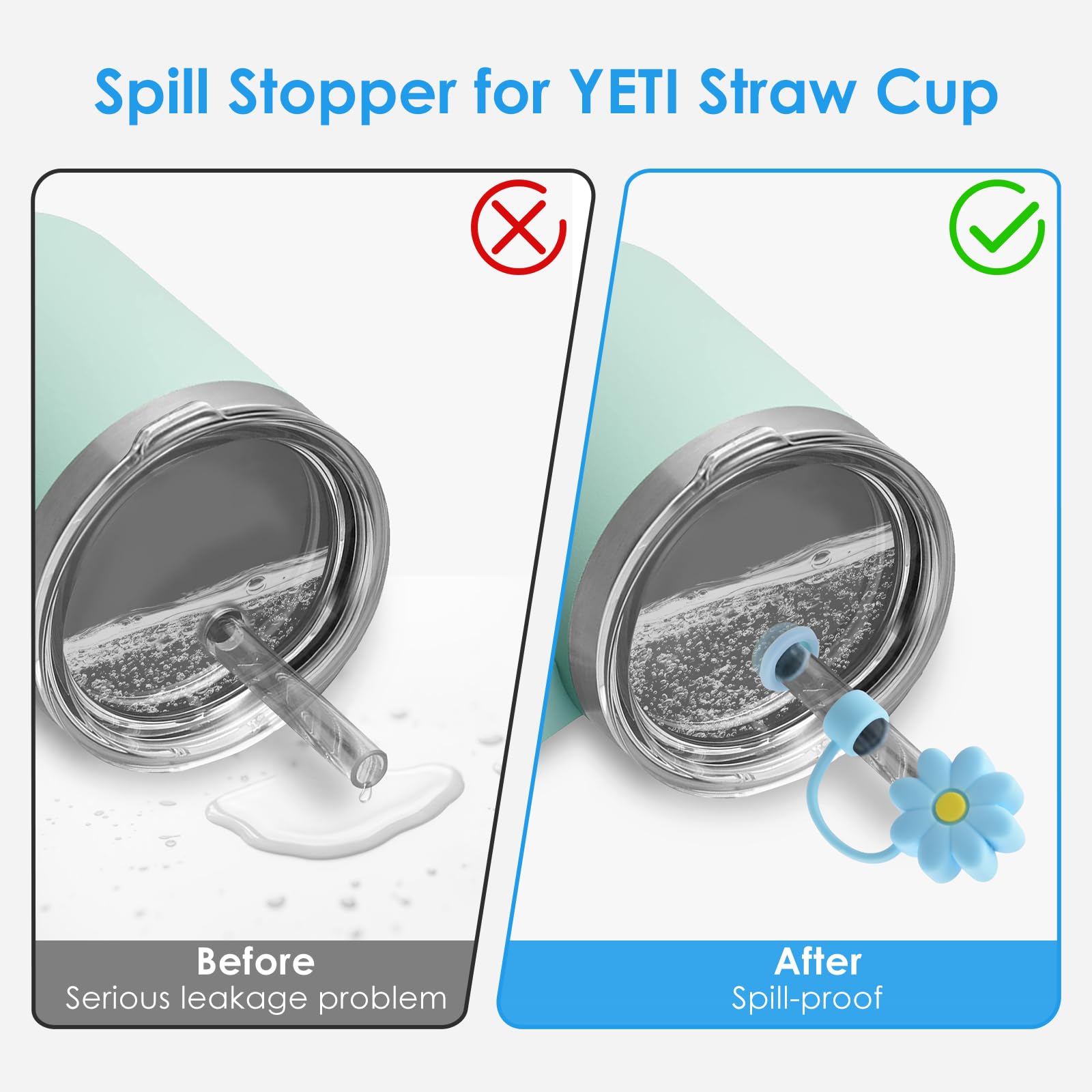 ERKOON Silicone Spill Stopper Set Compatible with YETI Straw Cup 16oz/20oz/24oz/25oz/26oz/35oz, flower yeti straw topper, Straw Protectors, Including 4 Straw Cover Topper Cap, 4 Leak Proof Stopper