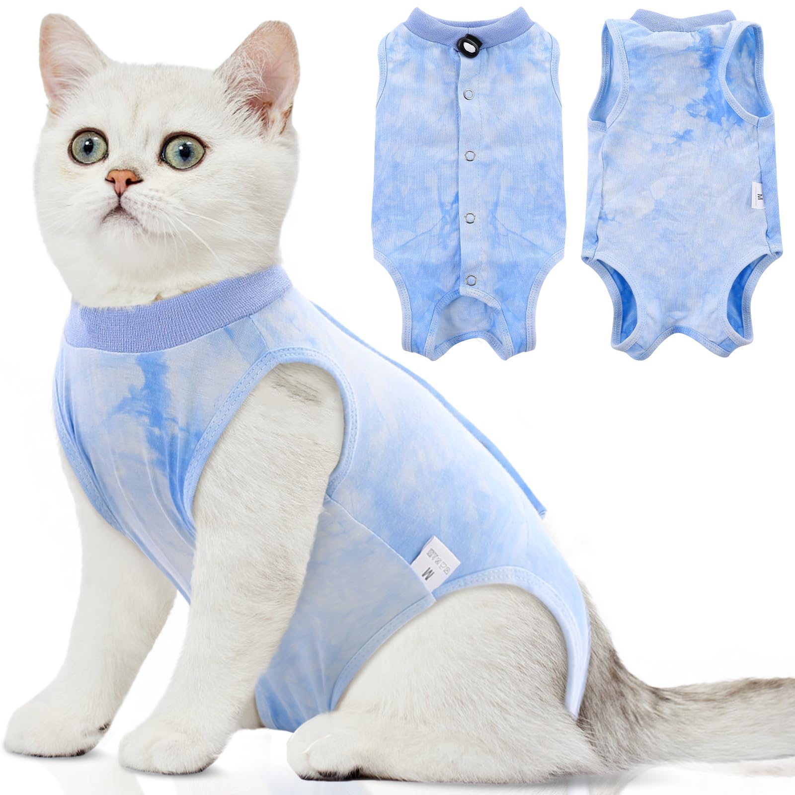 SAWMONG Cat Surgery Recovery Suit,Breathable Cat Onesie After Surgery Spay Surgical,E-Collar Alternative Non-Lick Pet Body Suit Blue M