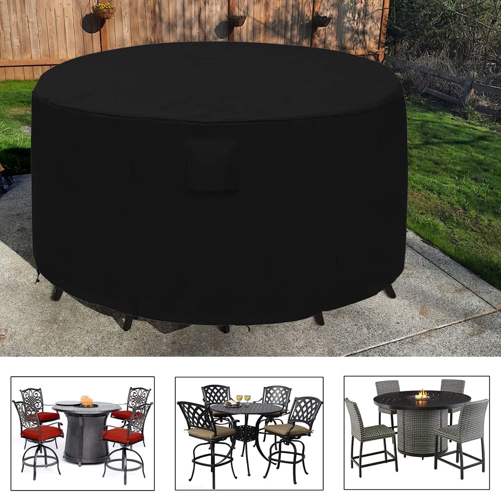 Izzybang Outdoor Bar Height Dining Set Cover for 5 Piece Tall Round Bistro Outdoor Dining Set Waterproof Heavy Duty 75 Inch Round Patio Bar Height Table & Chair Sets Cover