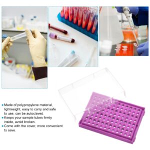 PATIKIL 96 Wells PCR Tube Rack for 0.2ml Test Strips Tubes, 5pcs Waterproof Tubes Filling Tray Centrifuge Tube Holder, Purple