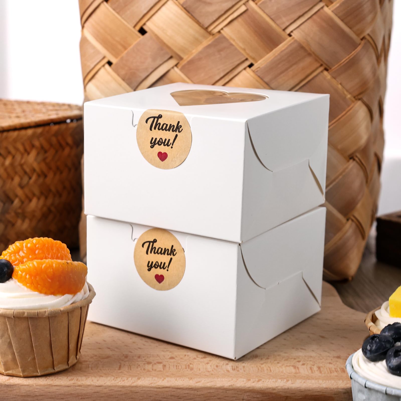 VGOODALL 20PCS Mini Bakery Boxes, 4"x 4"x 2.5" Small Treat Boxes with Window White Cookie Boxes for Cupcakes Pastry Strawberries Dessert