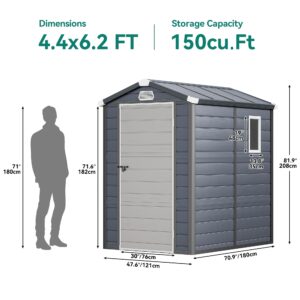 YITAHOME Outdoor Resin Storage Shed w/o Floor, All-Weather Plastic Shed with Lockable Doors, Window & Vents, Plastic Tool Shed for Backyard, Patio, Poolside, Lawn, Gray