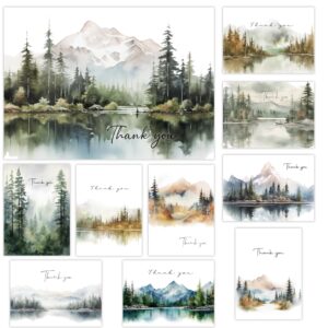 thank you cards set of 20,4x6 inches watercolor nature forest thank you cards with envelopes, perfect thank you cards bulk for all occasions,incl. baby shower, wedding, birthday party, greeting