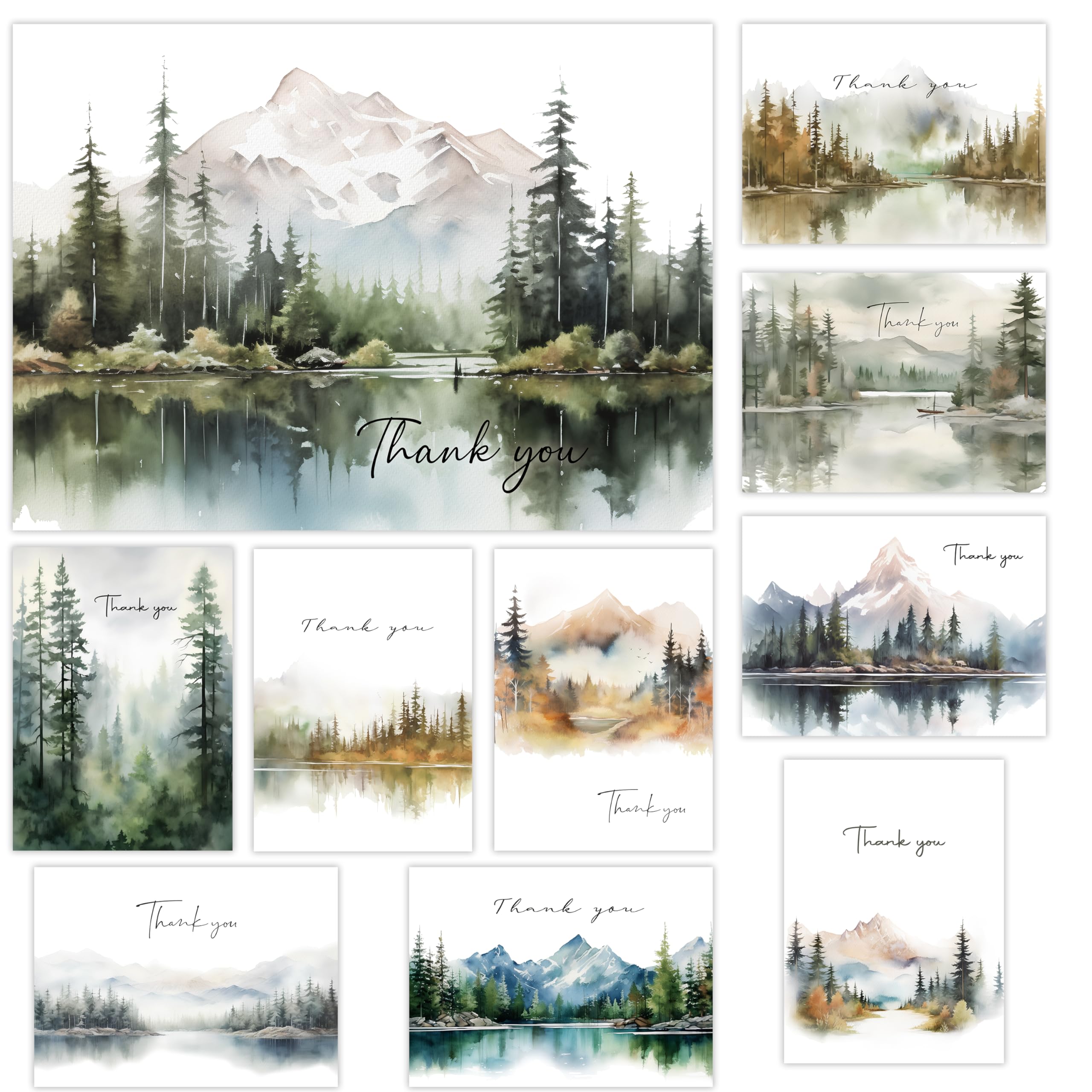 Thank You Cards Set of 20,4x6 Inches Watercolor Nature Forest Thank You Cards with Envelopes, Perfect Thank You Cards Bulk For All Occasions,incl. Baby Shower, Wedding, Birthday Party, Greeting