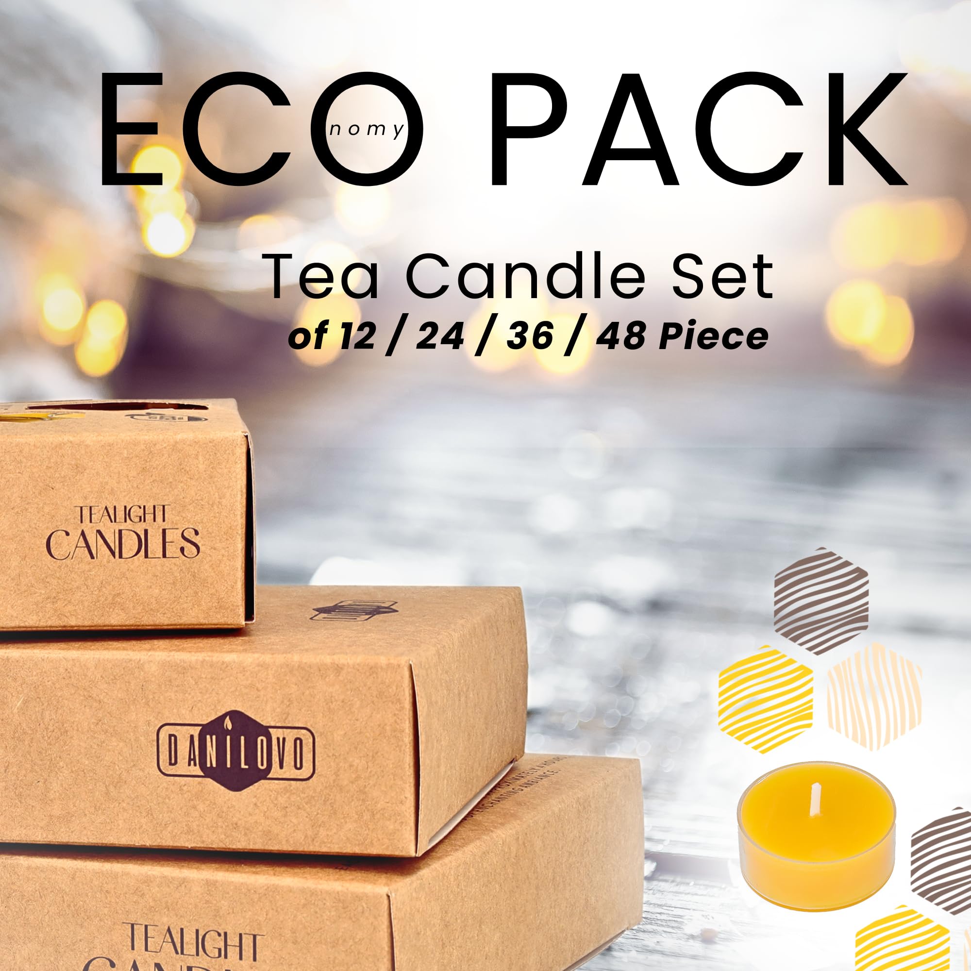 100% Beeswax Candles – Beeswax Tealight Candles with Cotton Wicks – 4 Hour Burn Time –12 Piece Beeswax Candle Set – Beeswax Votive Candles with Recycled Plastic – Pure Beeswax Candles by Danilovo