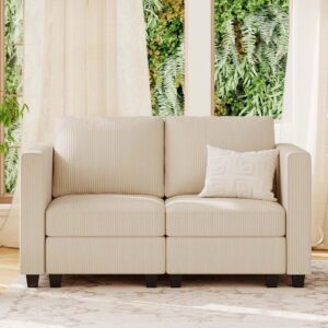 Belffin Corduroy Loveseat, Luxury Modular Love Seat with Storage, Modern Couch for Living Room, Beige