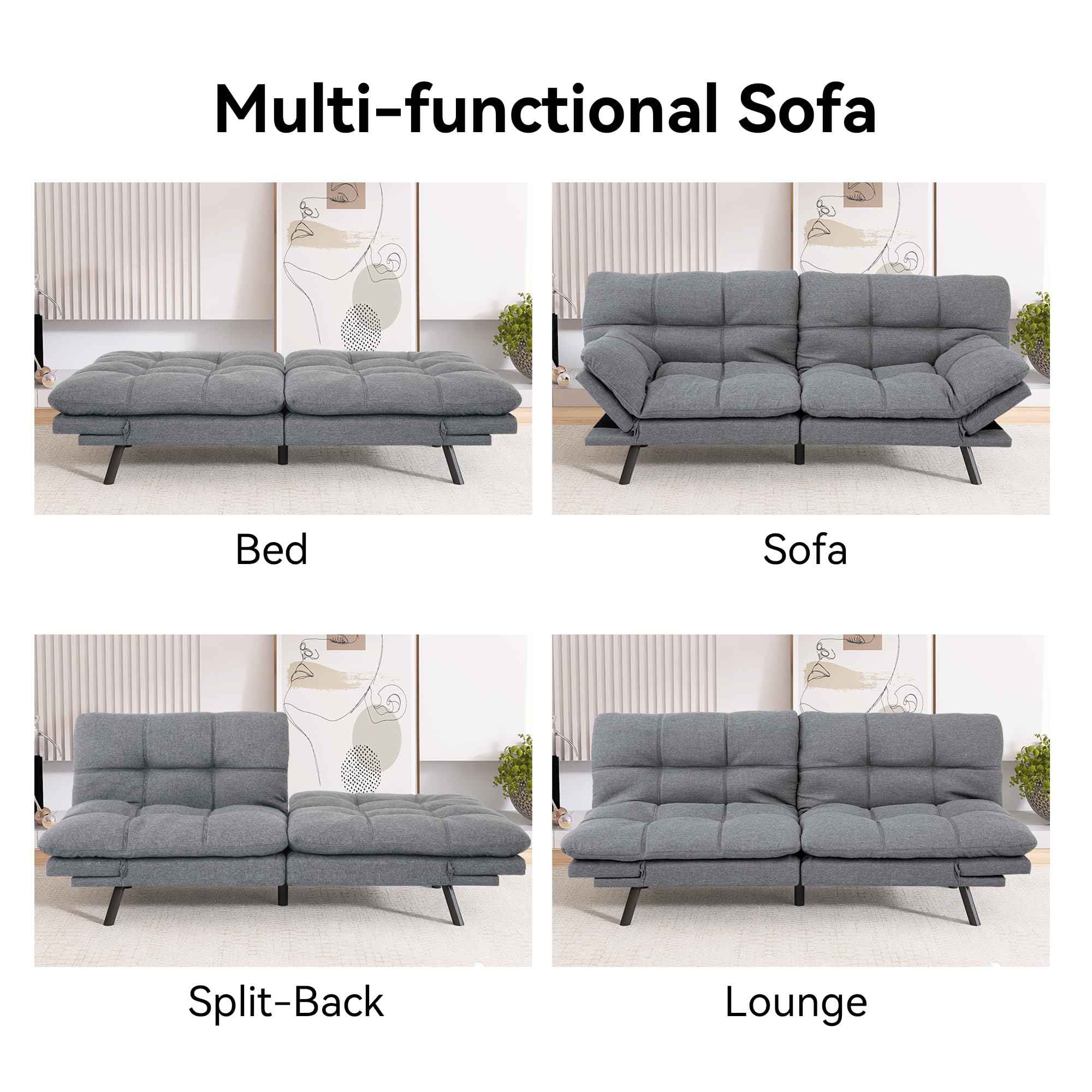 Hcore Bed,Light Grey Futon Couch Small Sofas