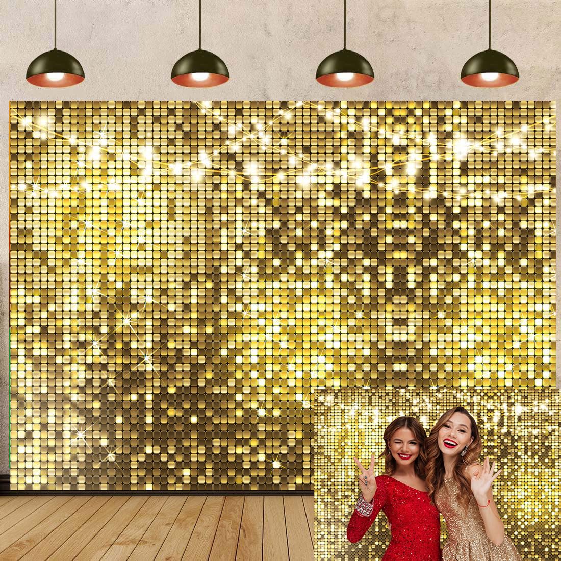 Generic Gold Glitter Backdrop Disco Themed Photography Backdrop for Anniversary Birthday Bridal Shower Wedding Prom Party Decorations Supplies Photo Studio Props (7X5FT(82x59inch))