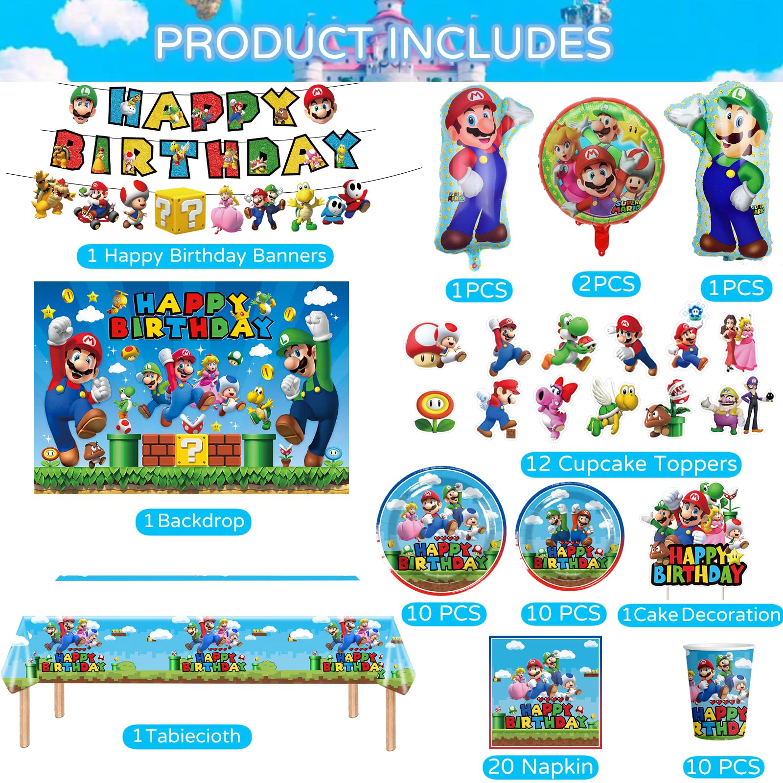 Cartoon Birthday Party Supplies Decorations Cartoon Game Backdrop Banner Cake Topper Balloons Cartoon Party Table Cloth Plates Cups etc Cartoon Game Birthday Party Supplies