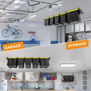 BEAMNOVA Overhead Garage Storage Rack,Heavy Duty Garage Ceiling Storage Racks Garage Tote Storage System,Ceiling Bin Rails Storage,Tote Storage Rack for Garages, Sheds, Storerooms(6 PCS, for 5 Bins)