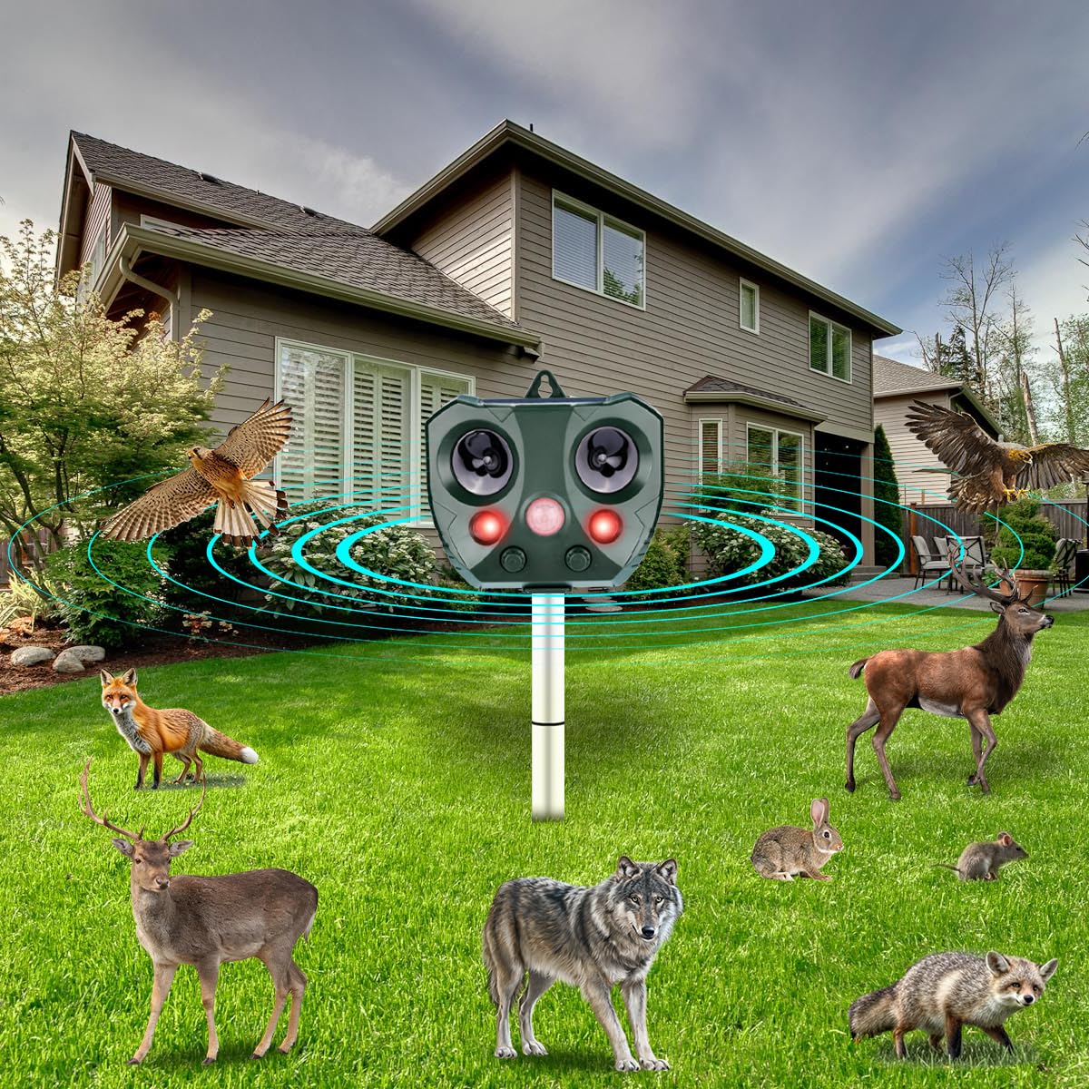 2024 Upgraded Ultrasonic Animal Repellent - Solar Animal Repeller with Motion Sensor & Strobe Light, Cat Repellent Outdoor Deer Repellent Devices for Rabbit Raccoon Squirrel Cat Skunk Dog Deer