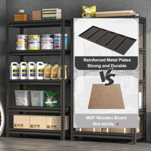 POOUPHV 72" H Garage Shelving Heavy Duty Storage Shelves Loads 2000LBS,Adjustable 5 Tier Garage Storage Shelves Rack Shelf for Basement, Pantry, Warehouse, Kitchen, 72" H x 31.5" W x 15.7" D, Black