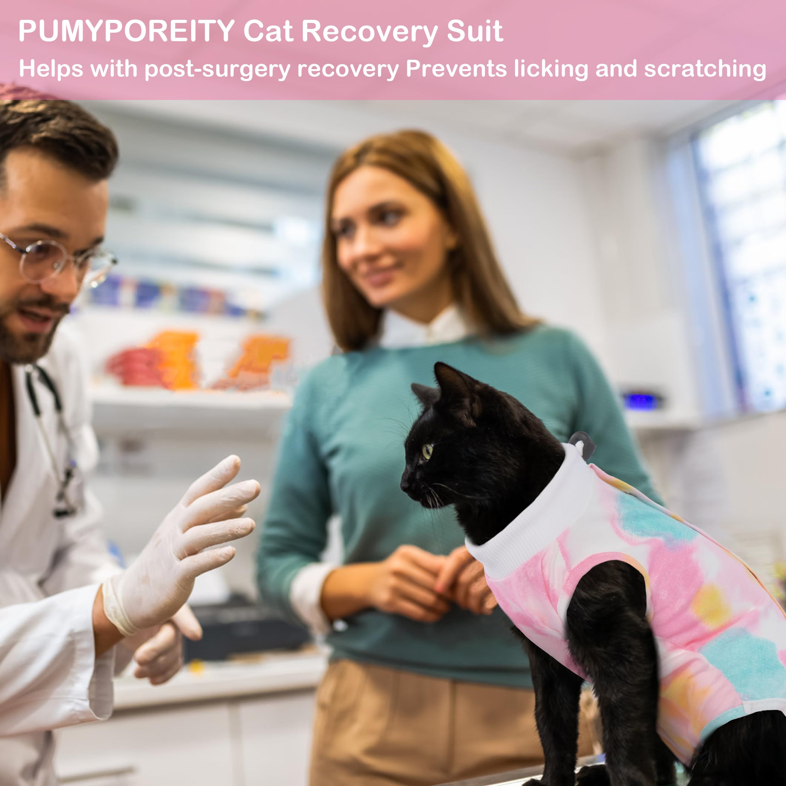 PUMYPOREITY Cat Recovery Suit, Cat Surgery Recovery Suit Female, Cat Spay Recovery Suit, Alternative to Cone of Shame, Cat Surgical Recovery Suit for Skin Diseases and Abdominal Wound, Pink, S