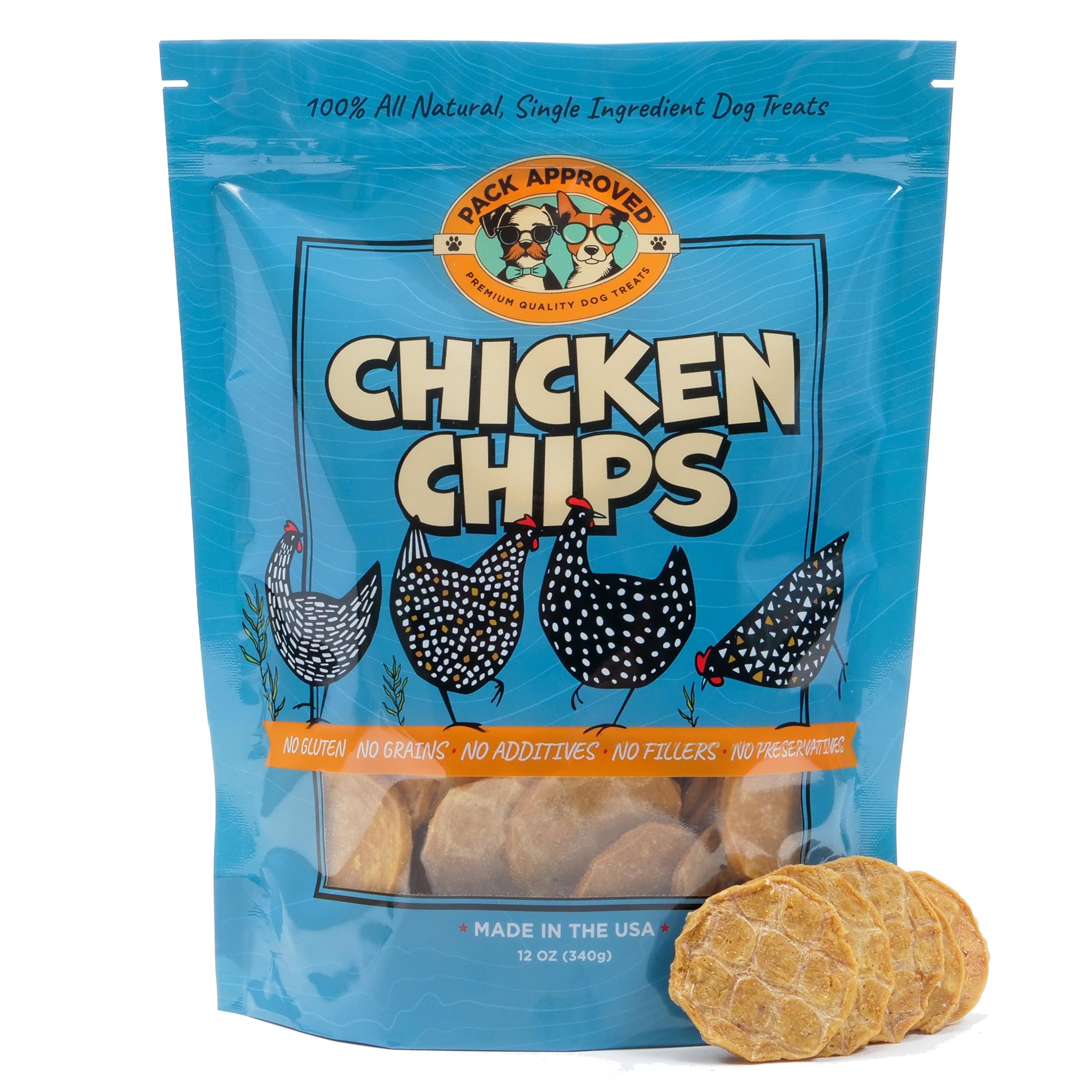 Pack Approved Chicken Chips for Dogs - Crunchy Chicken Dog Treats for Training - Single Ingredient Dog Treat - Dried Chicken Treats for Dogs - 100% Chicken Breast Dog Treats, All-Natural - 12oz