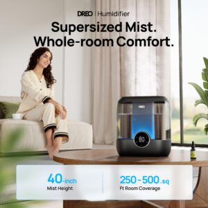 Dreo Smart Humidifiers for Bedroom, 6L Top Fill Supersized Cool Mist Humidifier for Large Room, 60 Hour Runtime, Quiet Ultrasonic Humidifiers for Plants, Baby, Indoor, Home, Night Light, Black